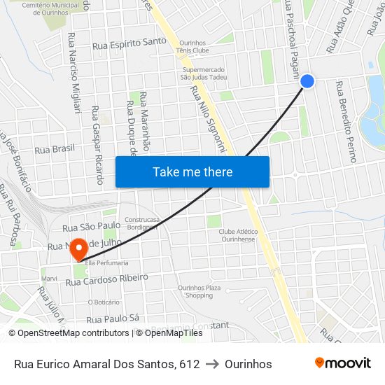 Rua Eurico Amaral Dos Santos, 612 to Ourinhos map