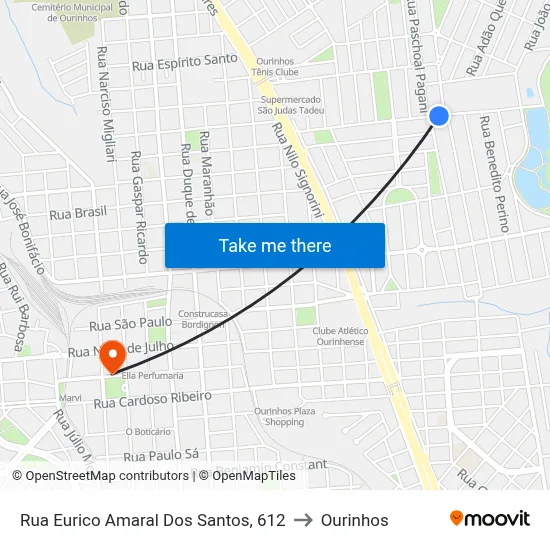 Rua Eurico Amaral Dos Santos, 612 to Ourinhos map