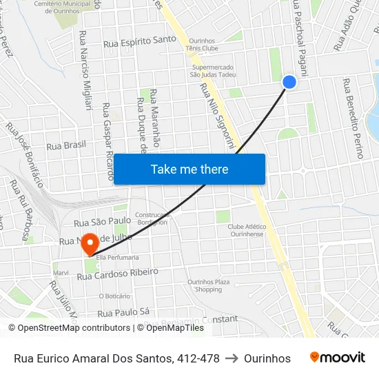 Rua Eurico Amaral Dos Santos, 412-478 to Ourinhos map