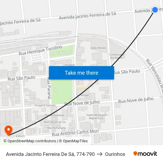 Avenida Jacinto Ferreira De Sá, 774-790 to Ourinhos map