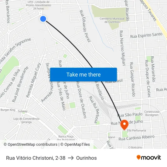 Rua Vitório Christoni, 2-38 to Ourinhos map