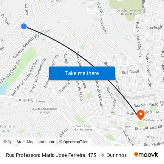 Rua Professora Maria José Ferreira, 475 to Ourinhos map