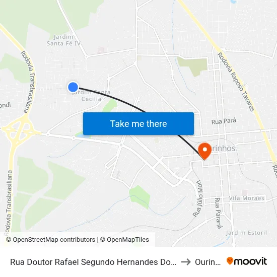 Rua Doutor Rafael Segundo Hernandes Domingues, 61 to Ourinhos map