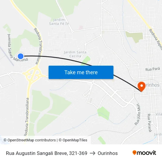 Rua Augustin Sangali Breve, 321-369 to Ourinhos map