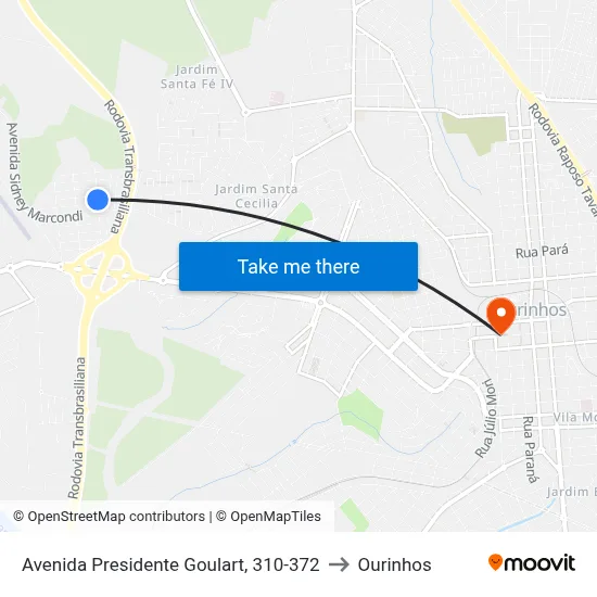 Avenida Presidente Goulart, 310-372 to Ourinhos map