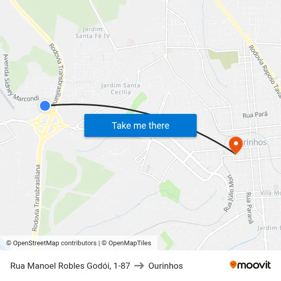 Rua Manoel Robles Godói, 1-87 to Ourinhos map