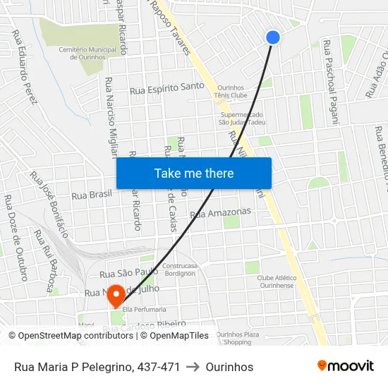 Rua Maria P Pelegrino, 437-471 to Ourinhos map
