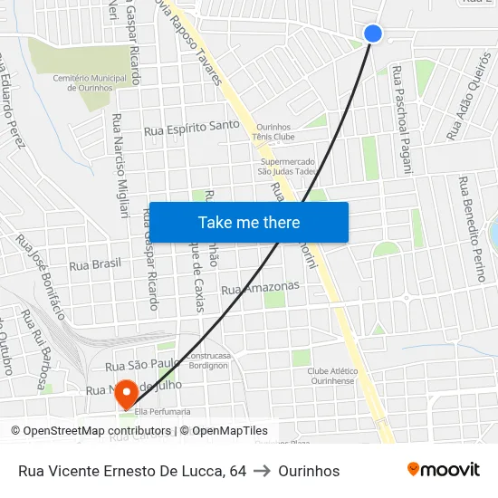 Rua Vicente Ernesto De Lucca, 64 to Ourinhos map