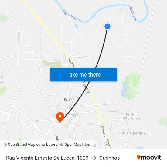 Rua Vicente Ernesto De Lucca, 1009 to Ourinhos map