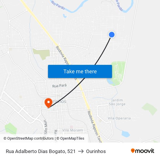 Rua Adalberto Dias Bogato, 521 to Ourinhos map