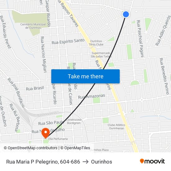 Rua Maria P Pelegrino, 604-686 to Ourinhos map