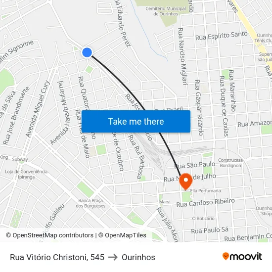 Rua Vitório Christoni, 545 to Ourinhos map