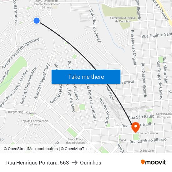 Rua Henrique Pontara, 563 to Ourinhos map