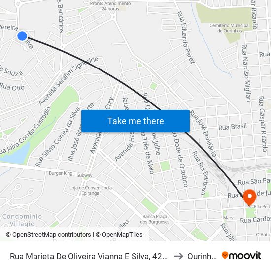 Rua Marieta De Oliveira Vianna E Silva, 423-483 to Ourinhos map