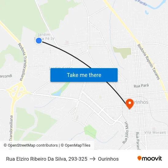 Rua Elziro Ribeiro Da Silva, 293-325 to Ourinhos map