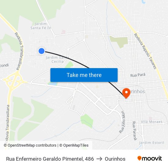 Rua Enfermeiro Geraldo Pímentel, 486 to Ourinhos map