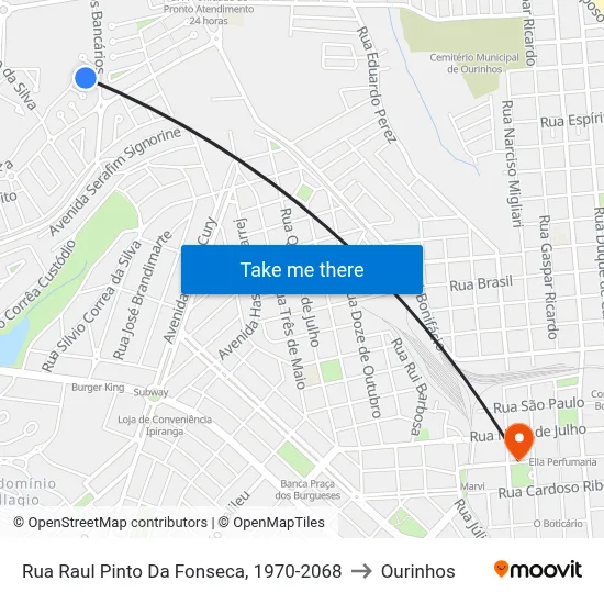 Rua Raul Pinto Da Fonseca, 1970-2068 to Ourinhos map