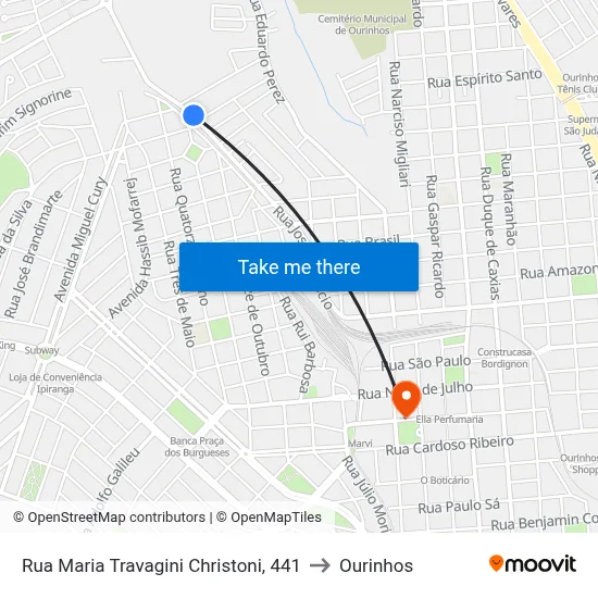 Rua Maria Travagini Christoni, 441 to Ourinhos map