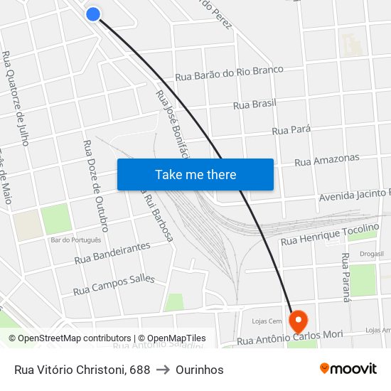 Rua Vitório Christoni, 688 to Ourinhos map