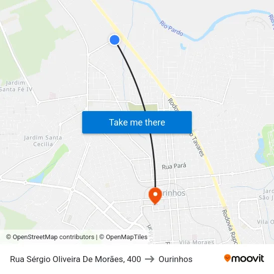 Rua Sérgio Oliveira De Morães, 400 to Ourinhos map
