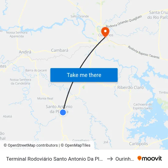 Terminal Rodoviário Santo Antonio Da Platina to Ourinhos map