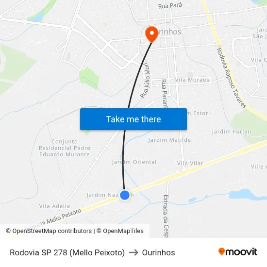Rodovia SP 278 (Mello Peixoto) to Ourinhos map