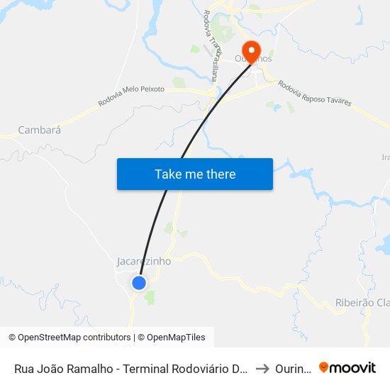 Rua João Ramalho - Terminal Rodoviário De Jacarezinho to Ourinhos map