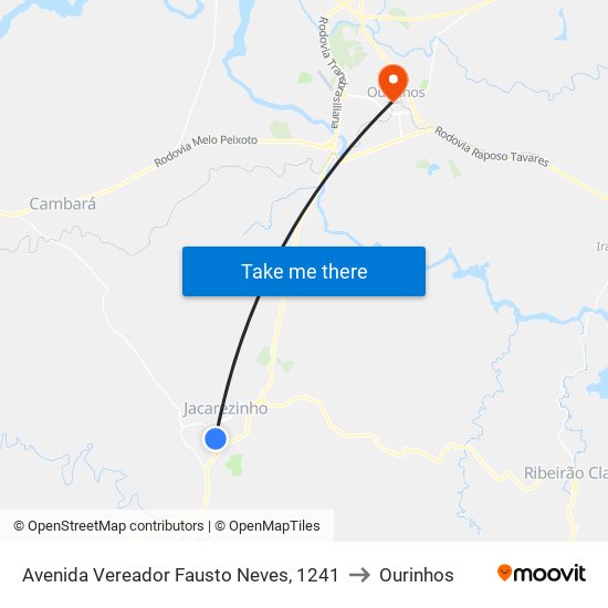 Avenida Vereador Fausto Neves, 1241 to Ourinhos map