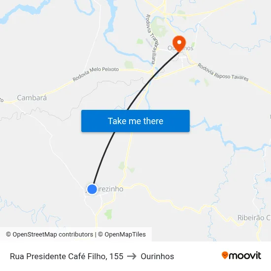 Rua Presidente Café Filho, 155 to Ourinhos map