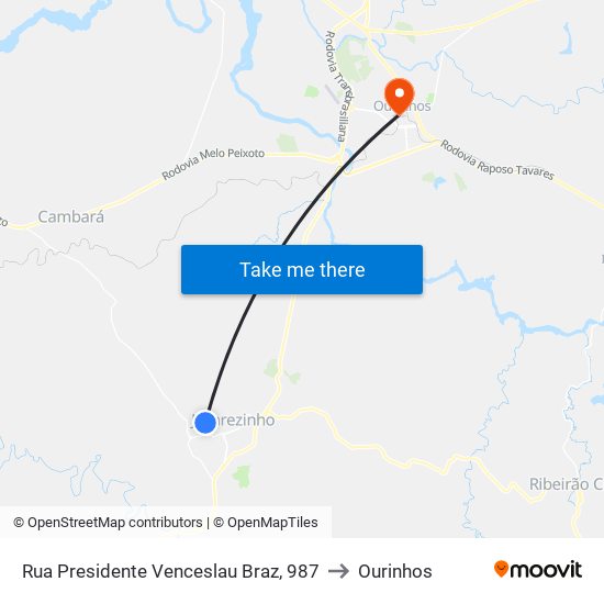 Rua Presidente Venceslau Braz, 987 to Ourinhos map