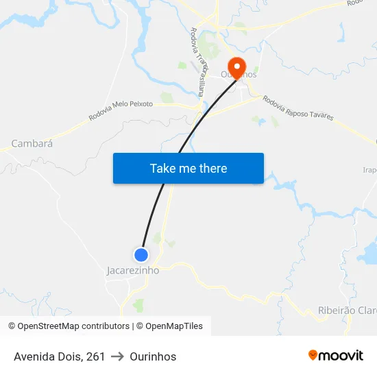 Avenida Dois, 261 to Ourinhos map