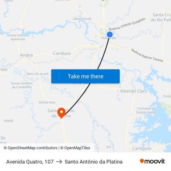 Avenida Quatro, 107 to Santo Antônio da Platina map