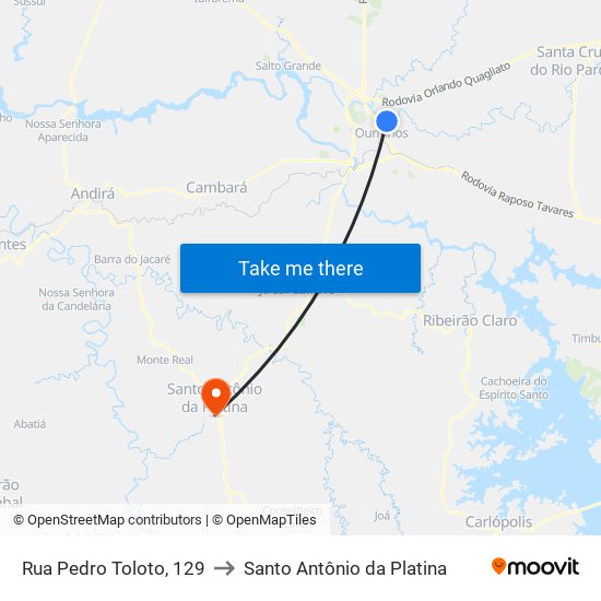 Rua Pedro Toloto, 129 to Santo Antônio da Platina map