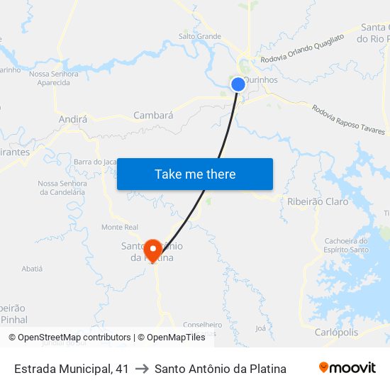 Estrada Municipal, 41 to Santo Antônio da Platina map