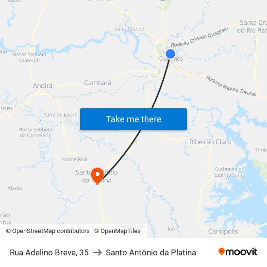 Rua Adelino Breve, 35 to Santo Antônio da Platina map