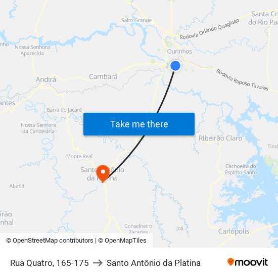 Rua Quatro, 165-175 to Santo Antônio da Platina map