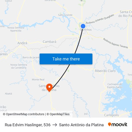 Rua Edvim Haslinger, 536 to Santo Antônio da Platina map