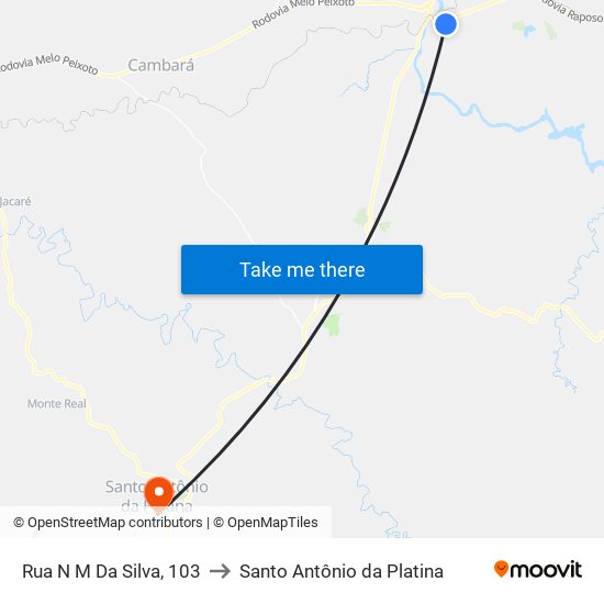 Rua N M Da Silva, 103 to Santo Antônio da Platina map