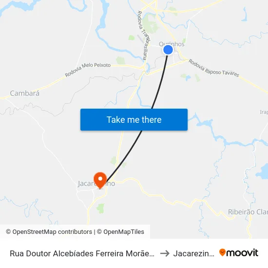 Rua Doutor Alcebíades Ferreira Morães, 65 to Jacarezinho map