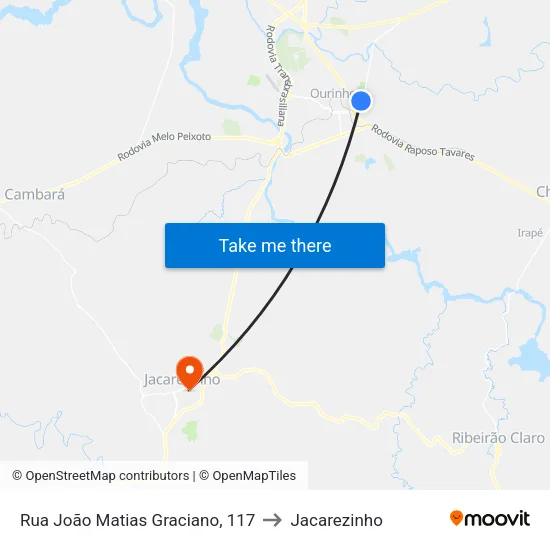 Rua João Matias Graciano, 117 to Jacarezinho map