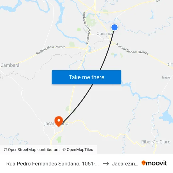 Rua Pedro Fernandes Sândano, 1051-1107 to Jacarezinho map