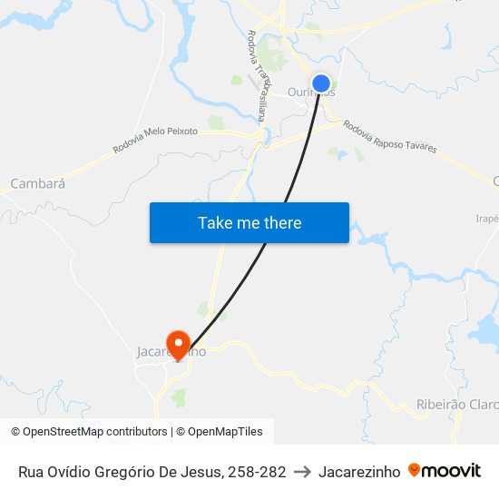 Rua Ovídio Gregório De Jesus, 258-282 to Jacarezinho map
