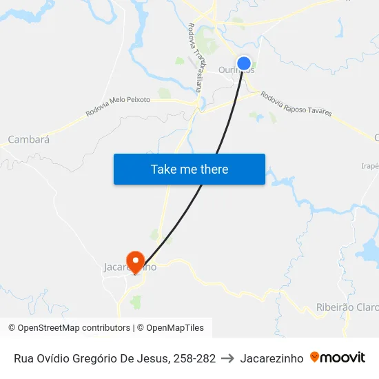 Rua Ovídio Gregório De Jesus, 258-282 to Jacarezinho map