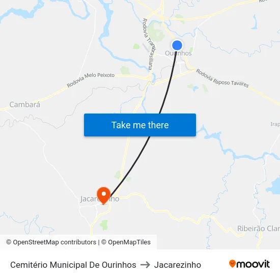 Cemitério Municipal De Ourinhos to Jacarezinho map