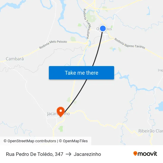 Rua Pedro De Tolêdo, 347 to Jacarezinho map