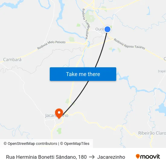 Rua Hermínia Bonetti Sândano, 180 to Jacarezinho map