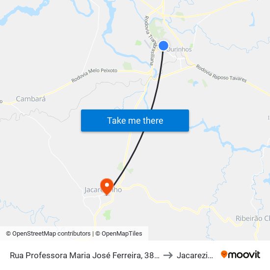 Rua Professora Maria José Ferreira, 385-451 to Jacarezinho map