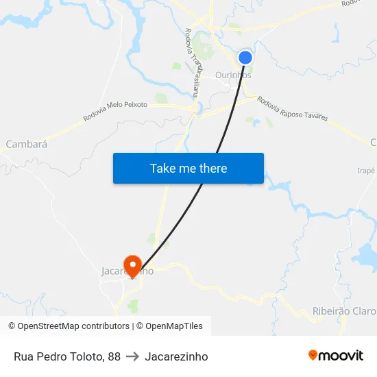 Rua Pedro Toloto, 88 to Jacarezinho map