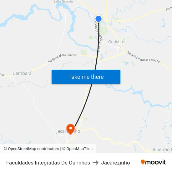 Faculdades Integradas De Ourinhos to Jacarezinho map