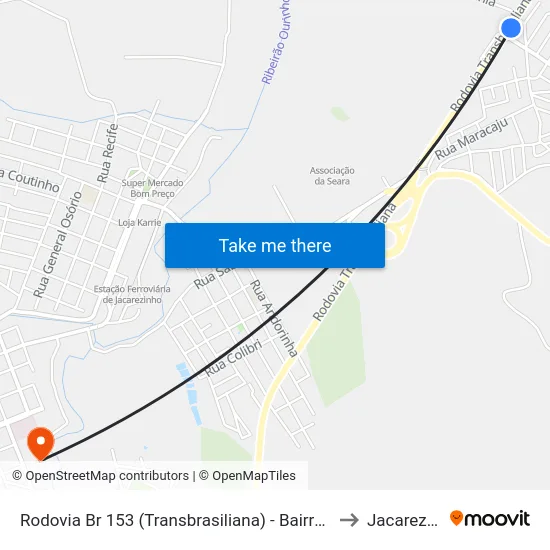 Rodovia Br 153 (Transbrasiliana) - Bairro Aeroporto to Jacarezinho map